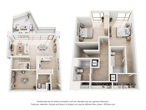 Floor plan for 2 beds, 2.5 baths, 1583 sqft